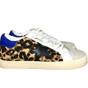 MADDEN GIRL NEW IN BOX Sz 7.5 Leopard Print Sneakers with Blue Accents